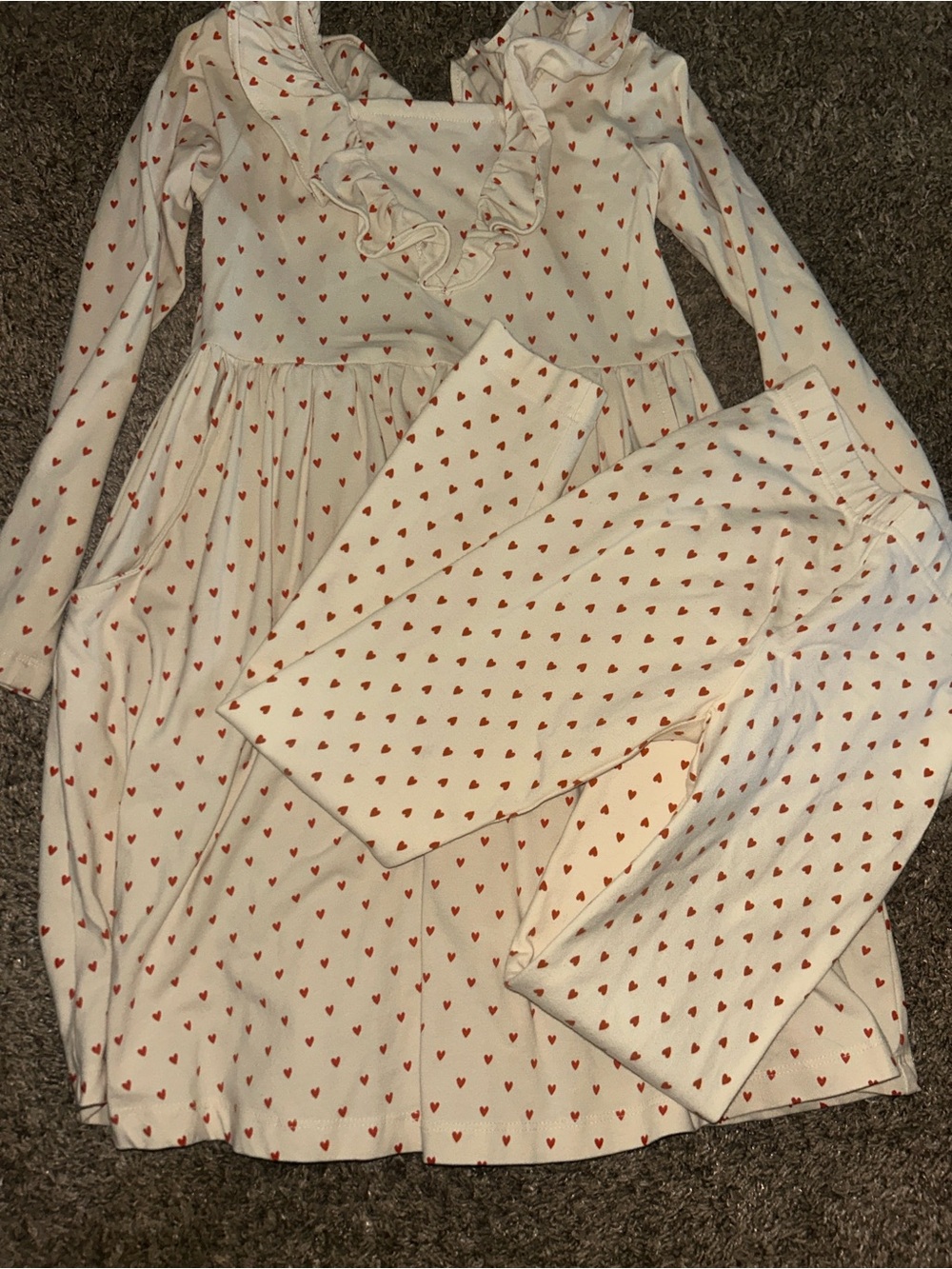 Hanna Andersson Cream Pajama Dress & Pants Set with Red Heart Print